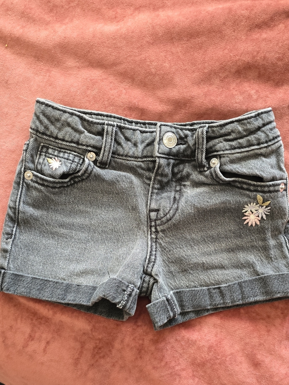 Cat & Jack Gray Denim Shorts with Floral Pocket Embroidery